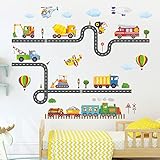 DECOWALL SG-2107 Bautransport auf der Straße Wandaufkleber Kinder Wandtattoo abziehen aufkleben abnehmbar Kinderzimmer Schlafzimmer Wohnzimmer wanddek