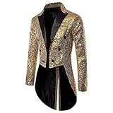 Alvivi Herren Zirkus Kostüm Zirkusdirektor Uniform Pailletten Frack Jacke Mantel Glitzer Blazer Show Tanzkostüm Mottoparty Outfits Gold S