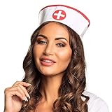 Boland 01380 - Haube Krankenschwester, für Erwachsene, Weiß-Rot, Hut, Kappe, Mütze, Ärztin, Kostüm, Karneval, Mottoparty, JG