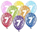 10 kunterbunte Luftballons 7. Geburtstag Made in EU Metallic 30cm Dekoballons 7 Geburtstag Mädchen Junge Party Balloon Dekoration Luftballons 7 Ballon Zahl 7