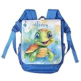 Striefchen® personalisierter Kinderrucksack mit niedlichen Tiermotiven in Aquacolor Optik Schildkröte, B