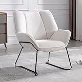Wahson Sessel Wohnzimmer Einzelsofa Loungesessel modern Relaxsessel mit Metallbeinen, Teddystoff, für Wohnzimmer/Schlafzimmer, Weiß