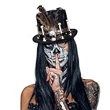 Halloween Kopfbedeckung Voodoo-Hut, Zylinder mit Knochen,Kostüm Federn und Totenkopf, Rosen, Kopfbedeckung, Einheitsgröße, Kostüm, Karneval, Fasching, Mottoparty (Voodoo - Hut)