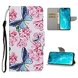 Nadoli Brieftasche Etui für iPhone 6S/6 4.7',Blau Schmetterling Blumen Muster Bunt Pu Leder Lanyard Standfunktion Magnetisch Handyhülle Schutzhülle Lederhü