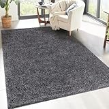carpet city Shaggy Hochflor Teppich - 120x170 cm - Anthrazit - Langflor Wohnzimmerteppich - Einfarbig Uni Modern - Flauschig-Weiche Teppiche Schlafzimmer Dek