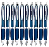 Libetui 10 Stück ergonomische Kugelschreiber Blau blauschreibend rutschfeste Griffzone Großraumine Blau Kuli Haushalt Büro Praxis Schule Gehäuse Dunkelb
