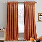 RYB HOME Orange Velvet Curtains for Living Room, Room Darkening Thermal Insulated Window Treatment Vintage Privacy Backdrop for Holloween Christmas, W52 x L96 inch, Bright Orange, 2 Panels S