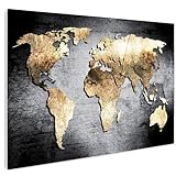 HEALANCY Bilder Weltkarte - Wandbilder Wohnzimmer - Deko Modern - Wanddekoration Schlafzimmer Badezimmer - Kunstdruck Wanddeko Küche - World Map Landkarte Abstrak