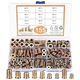 Einschraubmutter Holz, 155 Stück Gewindeeinsatz Muttern, M4 M5 M6 M8 Hex Innensechskantmuttern, Einschraubmuffen, Eindrehmuffe Sortiment Set für Holz Möbel, Farbe Zink