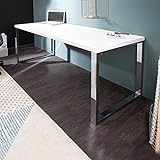 Design Schreibtisch White Desk 140x60 cm Hochglanz Weiß Tisch Chromgestell Bü
