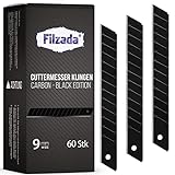 Filzada® 60x Ersatzklingen Cuttermesser 9mm BLACK - Ultra scharfe Teppichmesser Klingen - Abbrechklingen für 9