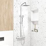 Huibathroom Thermostat-Duscharmatur-Set für Badezimmer, quadratisch, verchromt, Designer-Regenduschkopf, Handbrause, freiliegendes Ventil, Schlauch und Stang