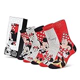 Disney Bunte Socken Damen 5er Pack Damen Socken Lustige Motive Baumwolle Geschenkset Lilo und Stitch Winnie Pooh Prinzessinnen Baby Yoda (Grau/Rot)