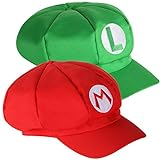 TRIXES Set mit 2 Super Mario Mützen Kappen Mario und Luigi rot und grün Videosp