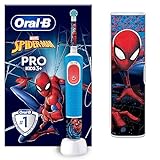 Oral-B Pro Kids Spiderman Elektrische Zahnbürste/Electric Toothbrush, Kinder ab 3 Jahren, inkl. Sensitiv+ Modus für Zahnpflege, extra weiche Borsten, 1 Aufsteckbürste, 1 Reiseetui, 4 Sticker, blau/