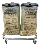 QUICK STAR Doppel Müllsackständer verzinkt mit 4 Rollen 120 Liter Ständer Müllbeutelhalter Müllsackhalter Abfallbehälter Gelber-Sack
