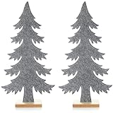 COM-FOUR® 2X dekorativer Aufsteller für Weihnachten - Tannenbaum aus Filz mit Fuß aus Holz - Weihnachtsbaum als Deko für Tisch und Fenster (Tanne - grau)