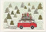 Adventskalender Karte mit Türchen - schöne Grußkarte mit Umschlag, für die Adventszeit und zu Weihnachten, Motiv: Bully mit Geschenken im Weihnachtswald und Nikolaus als F