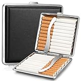 2 Stück Zigarettenetui Leder Metall, Schwarz PU Zigarettenschachtel für 20 Zigaretten Edelstahl Zigarettenbox für Hand H