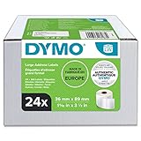 DYMO Original LabelWriter Adressetiketten (Groß) | 36 mm x 89 mm | 24 Rollen mit je 130 leicht ablösbaren Etiketten (3.120 Etiketten) | selbstklebende Etiketten | für LabelWriter-Beschriftungsg