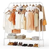 JOISCOPE Kleiderständer mit 2 kleiderstangen, Multifunktional Garderobenständer aus Metall mit 1 Regal und 4 Haken,Kann Kleidung, Taschen und Schuhe Aufbewahren,A-Weiß