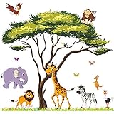 Amaonm Wandaufkleber, riesige Dschungeltiere und Baum, abnehmbar, DIY-Blume, Löwe, Giraffe, Affe, Wandaufkleber, zum Abziehen und Aufkleben, Wanddekoration für Baby, Jungen, Kinderzimmer,