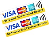 2 x Kontaktlose Karte Zahlungen Welcome Visa Mastercard Amex Kreditkarte Aufkleber bedruckt Vinyl Shop Tax