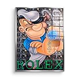 Acrylglasbild Rich Popeye Rolex hustle Money Geld Comic Cartoon Größe 80 X 60 CM, Farbe Silb