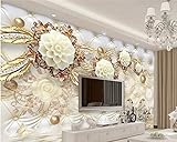 XLMING 3D Tapete Luxus Goldene Weiße Blume Softball Wandbild Wohnen Tv Hintergrund 3D Tapete-430cm×300