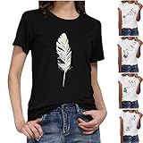 KOG Amazon Basics Damen T-Shirt Basic Tie-Dye Muster Blusenshirt Fashion Kurzarm Oberteil Frauen Shirts Freizeit Einfarbige Tuniken Teenager Baumwolle Blusen Gutscheine Schwarz 4XL