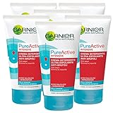 Garnier Skin Naturals Pure Active Intensive Ultra Peeling Anti-Pickel Reinigungscreme für fettige Haut, beseitigt Verunreinigungen, Formel mit Salicylsäure und Herbarepair – 6 Flaschen à 150