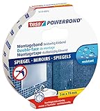 tesa Powerbond MIRROR - Doppelseitiges Montageband zur Fixierung von Spiegeln - Feuchtigkeitsbeständiges Klebeband für Bad und Dusche - 5 m x 19