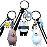 3 Stück We Bare Bears Schlüsselanhänger für Damen,Wopin- Cartoon Anime Schlüsselanhänger mit Anhängern und Schlüsselband,Grizzly,Panda und IceBear Figuren Anhängern,Perfektes Geburtstags-geschenk