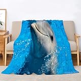 Kuscheldecke Flauschig Delfin Decke für Bett und Sofa, blau Pflanzen Extra Weich Warme Mikrofaser Wohndecke Fleecedecke als Sofadecke Couchdecke 200x200