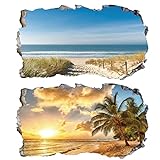 2Pcs Wandtattoo Meer Strand Beach Natur Landschaft 3D Effekt XXL Wandaufkleber Fenster Selbstklebend Wandsticker für Junge Mädchen Kinderzimmer Groß 1000mmx600
