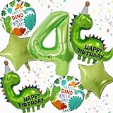 Dinosaurier-Luftballons zum 4. Geburtstag, groß, niedlich, Aluminiumfolie, Zahl 4, Mylar-Ballon für Dino-Themenparty, Jungen und Mädchen, Geburtstagsdekoration, Grün (4)