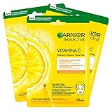 Garnier SkinActive Einweg-Gesichtsmaske in Feuchtigkeitsspendender und Leuchtender Folie mit Vitamin C und Hyaluronsäure - 3 Einwegmask