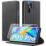Handyhülle für Huawei P30 Pro Hülle Leder [1 Stück Schutzfolie] [Premium PU Leder]Klappbar Handyhülle für Huawei P30 Pro Hülle 360 Grad Stoßfeste Flip Standfunktion Schutzhülle Case für Huawei P30