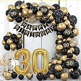 30 Geburtstag Deko, 30. Geburtstag Mann Frauen, 30 Jahr Geburtstagdeko, Happy Birthday Girlande Ballon Schwarz Gold Deko, Deko 30. Geburtstag Konfetti Luftballons, Birthday Party D
