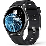 AGPTEK Smartwatch, 1,3 Zoll runde Armbanduhr mit personalisiertem Bildschirm, Musiksteuerung, Herzfrequenz, Schrittzähler, Kalorien, usw. IP68 Wasserdicht Fitness Tracker für iOS und Android, Schw