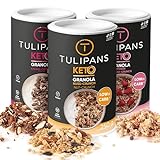 Tulipans Keto Granola ohne Zucker | 3 Sorten Crunch Protein-Müsli Low Carb | 85% weniger Kohlenhydrate als herkömmliche Müslis | Unterstützt ketogene Ernährung | 3 x 250 g, veg