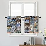 Batmerry License Plate Tier Curtains,Discontinued License Plates from Around Window Treatment Short Kitchen Curtain Multilayer Polyester Blackout for Living Room/Bathroom, 2 Pack 26x24