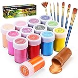Gifort Acrylfarben Set mit 7 Pinsel, 14 Farb-Pigmenten je 20 ml, Acrylfarben auf Wasserbasis für Steine, Holz, Papier und Leinwand, Acryl Farben Set für Kinder, Erwachsene, Bastler,