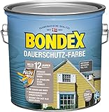 Bondex Dauerschutz Farbe Anthrazit (Schiefer) 2,5 L für 22,5 m² | Hervorragende Farbstabilität | Wetter- und UV-Schutz - bis zu 12 Jahre | Seidenglänzend | Dauerschutzfarbe | Holzfarb