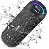 RIENOK Bluetooth Lautsprecher mit Licht Bluetooth 5.3 Musikbox Bass Kabellos Box mit IPX7 wasserdicht Stereo Sound Tragb