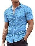 COOFANDY Herren Muscle Fit Dress Shirts Faltenfrei Kurzarm Casual Button Down Shirt, Sternblau, XL