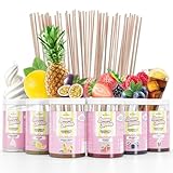 Belissia Aromazucker | 250g Zuckerwatte Zucker mit Partyset 6 x | Intensiver Aromazucker für jede Zuckerwattemaschine | Geeignet für Dessert, Popcorn, Slush, Cocktails uvm. | Inklusive 100 Stäb