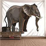 CEVAN Wandbehang Entspannung Wanddekoration Groß Elefant Tapisserie Hippie Wandteppich Anime Wanddecke Kunst Dekorationen Decke Wandbehang Stoff Weiß Grau 200x200