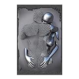 XIUWOUG Bild WandKunst Love Heart 3D Effect Wall Art, Liebe Herz Kuss Modern Poster, Bilder Set Leinwand wohnzimmer, Abstract Metal Figure Sculpture Paar,B,70X100cm No F