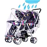 Vorne und Hinten Zwillingswagen Regenschutz Doppel Tandem-Babywagen Transparent PVC Regenhülle Wasserdicht Universal Wetterschutz für Kinderwagen Kinderwagen Buggy Regenschutz mit B